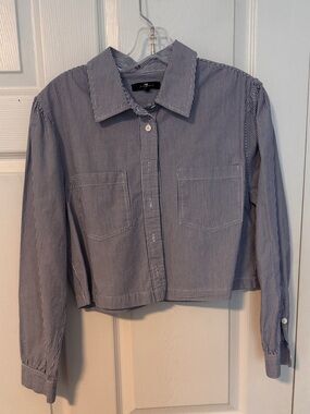 7 For All Mankind Blue and White Striped Button-Front Shirt